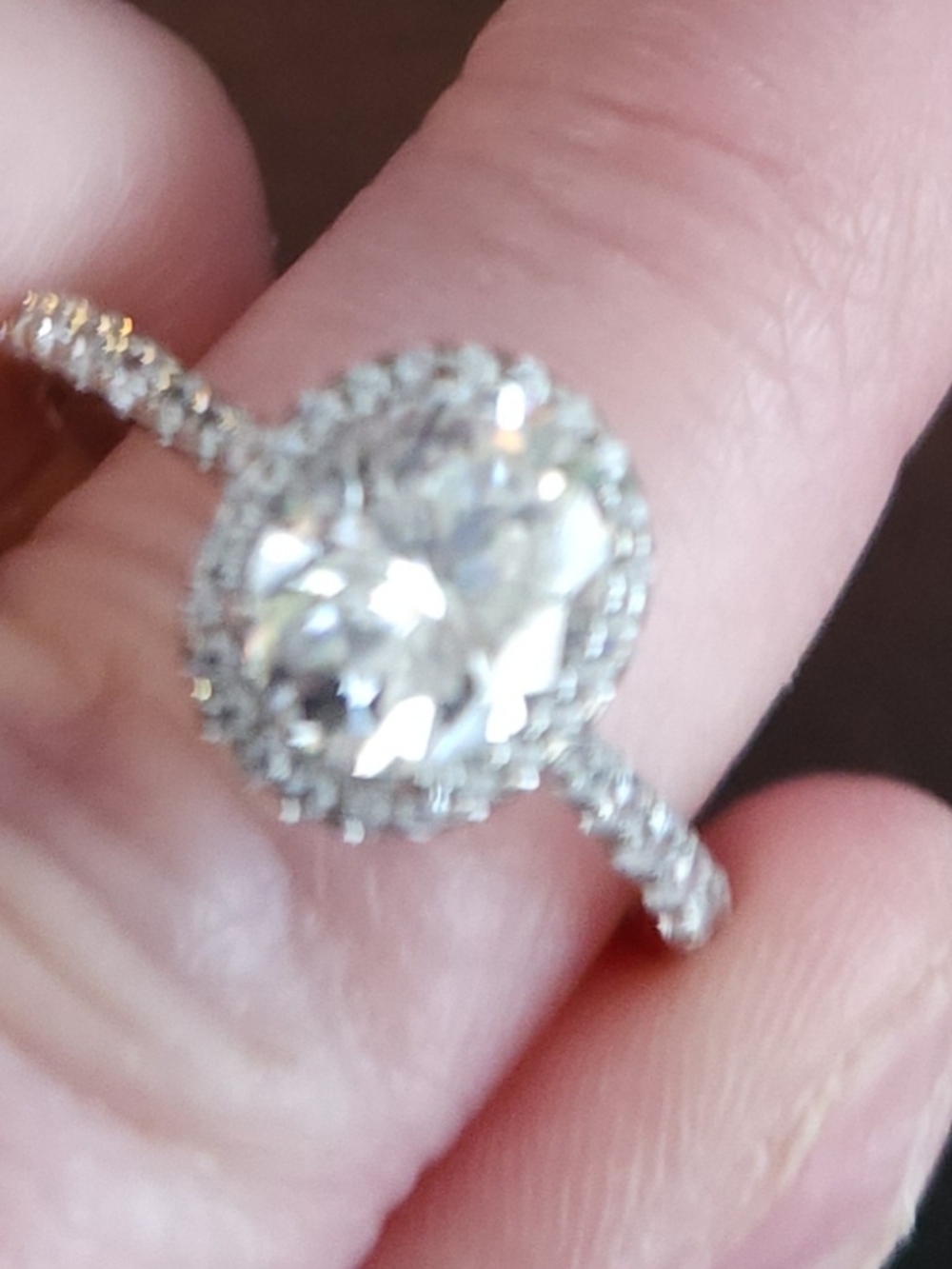 Sterling Silver Oval Halo Ring with Clear Moissanite Center - Picture 5 of 5